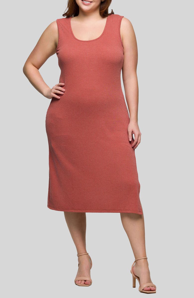 24seven Comfort Apparel Sleeveless Rib Midi Dress, Main, color, Brick