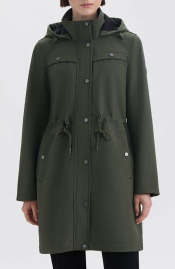 Hunter Kate Water Repellent Hooded Softshell Coat In Green