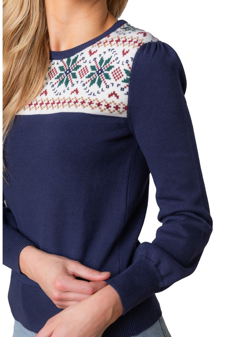 Organic Fair Isle Puff Sleeve Sweater, Alternate, color, Scottish Snowflake