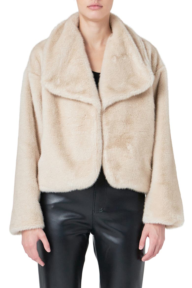 Oversize Lapel Faux Fur Jacket, Alternate, color, BEIGE