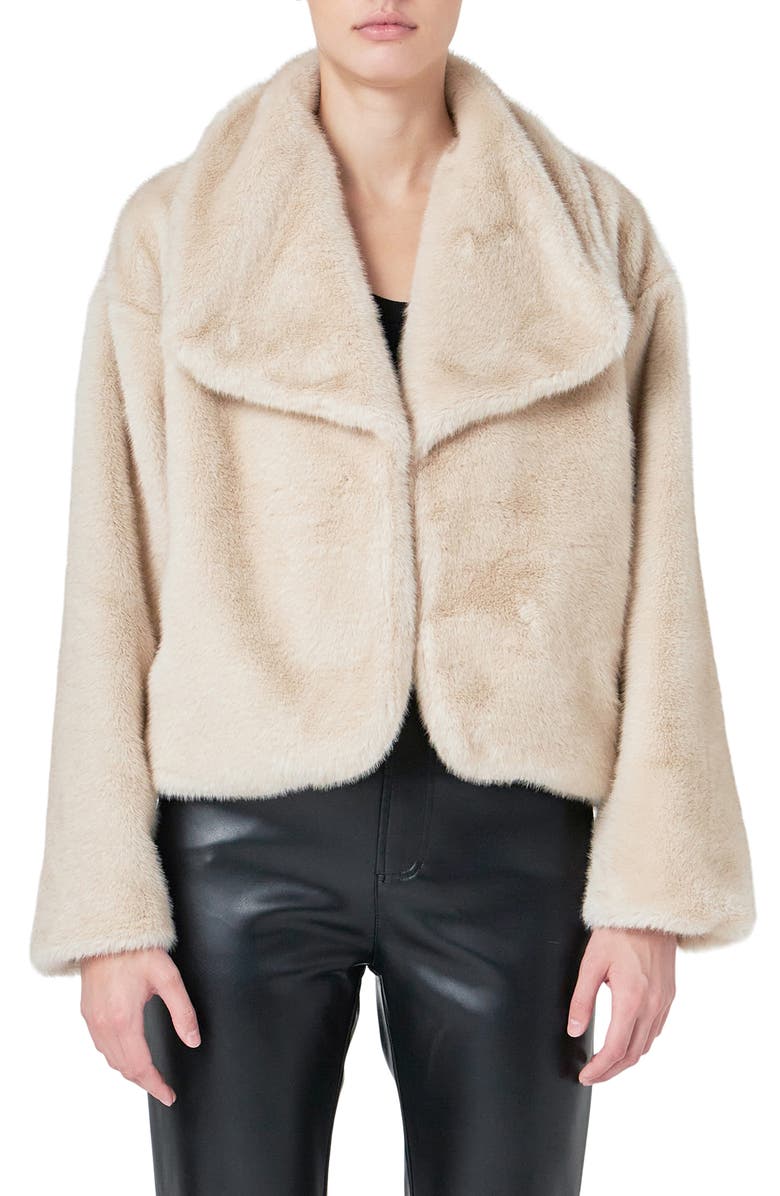 Endless Rose Oversize Lapel Faux Fur Jacket, Alternate, color, Beige