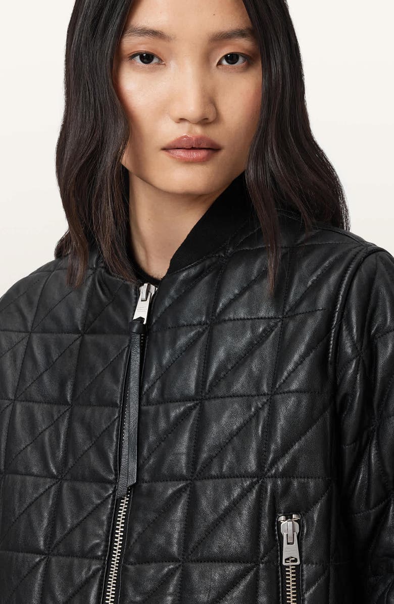 AllSaints Carly Quilted Leather Bomber Jacket, Alternate, color, Black