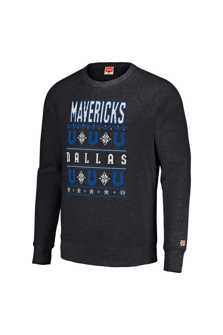 Unisex Homage Charcoal Dallas Mavericks Holiday Raglan Pullover Sweatshirt, Alternate, color, Charcoal