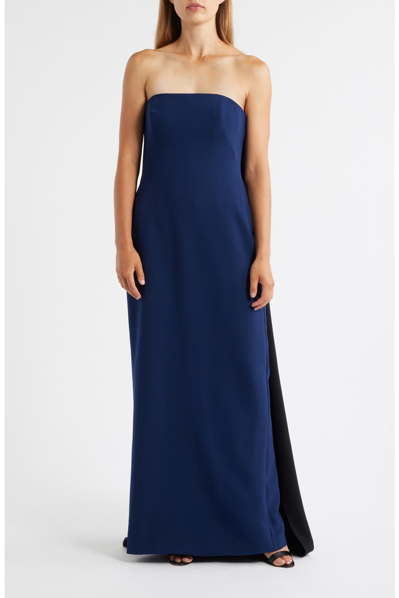 Strapless Crepe Gown, Main, color, NAVY/ BLACK