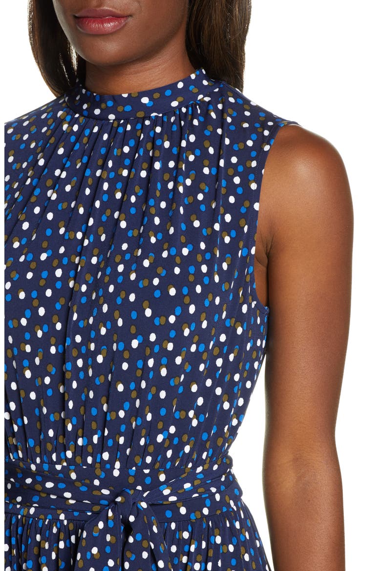 Mindy Print Midi Dress, Alternate, color, TWILIGHT DOT CLASSIC NAVY