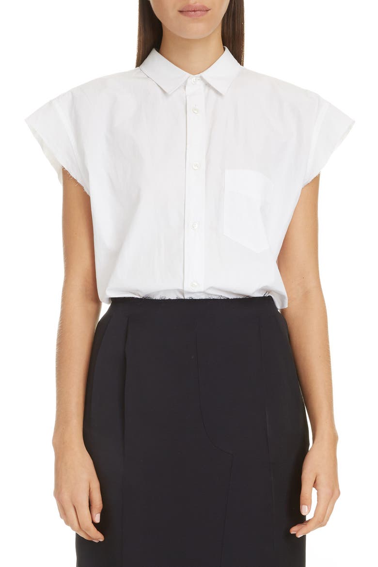 Cutoff Sleeve Cotton Poplin Shirt, Main, color, 100 WHITE