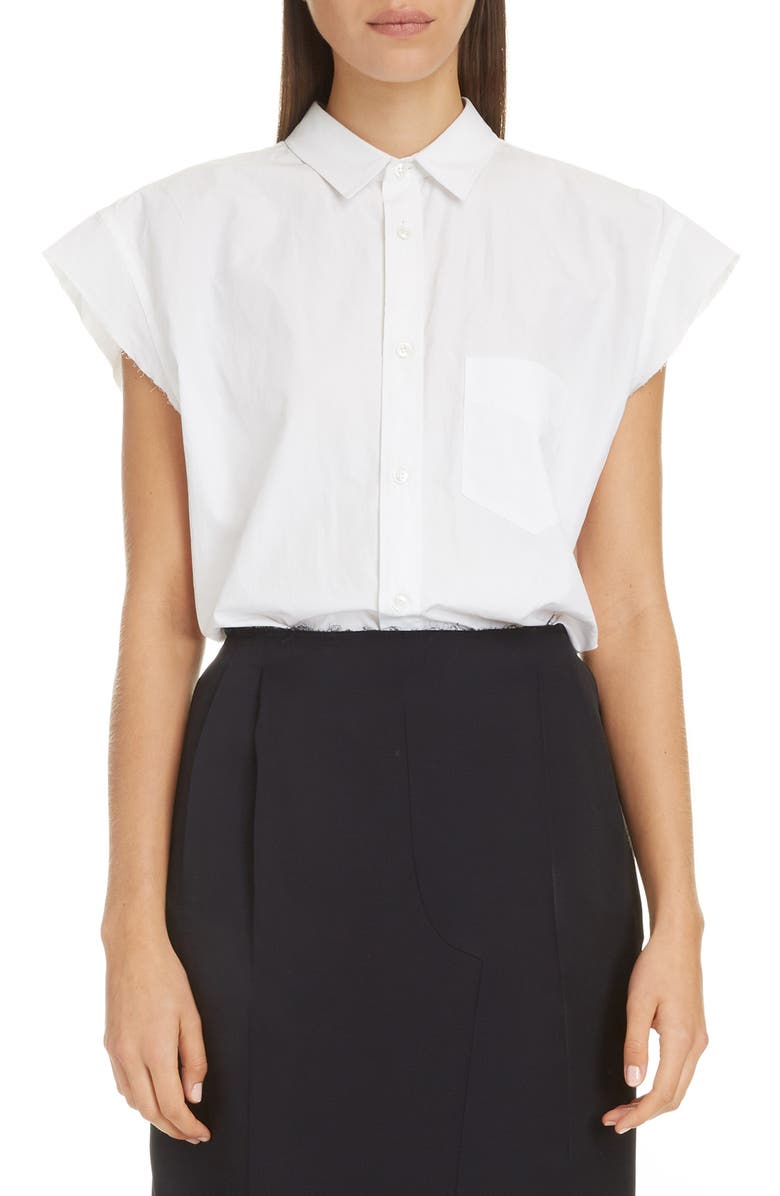 Maison Margiela Cutoff Sleeve Cotton Poplin Shirt, Main, color, 