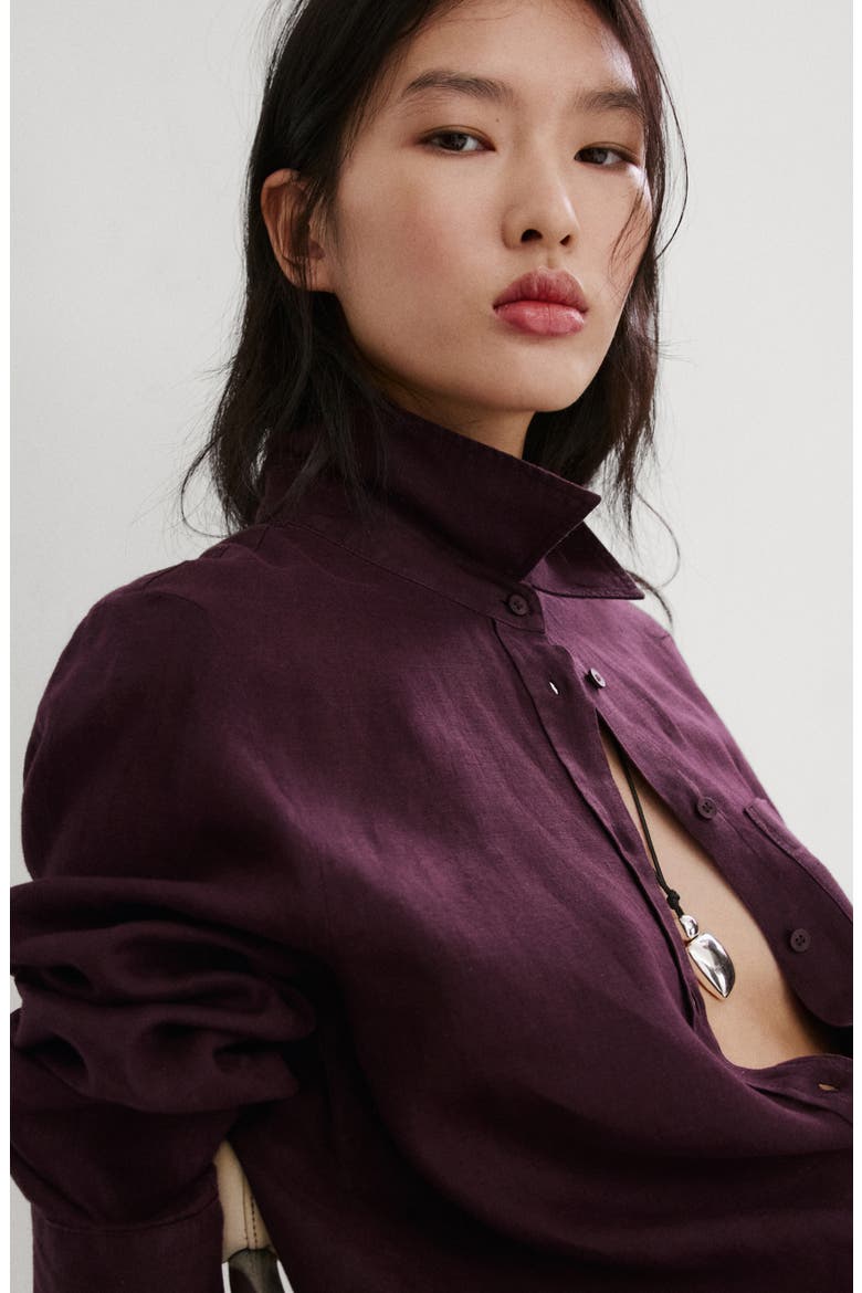 Linen Button-Up Shirt, Alternate, color, PLUM