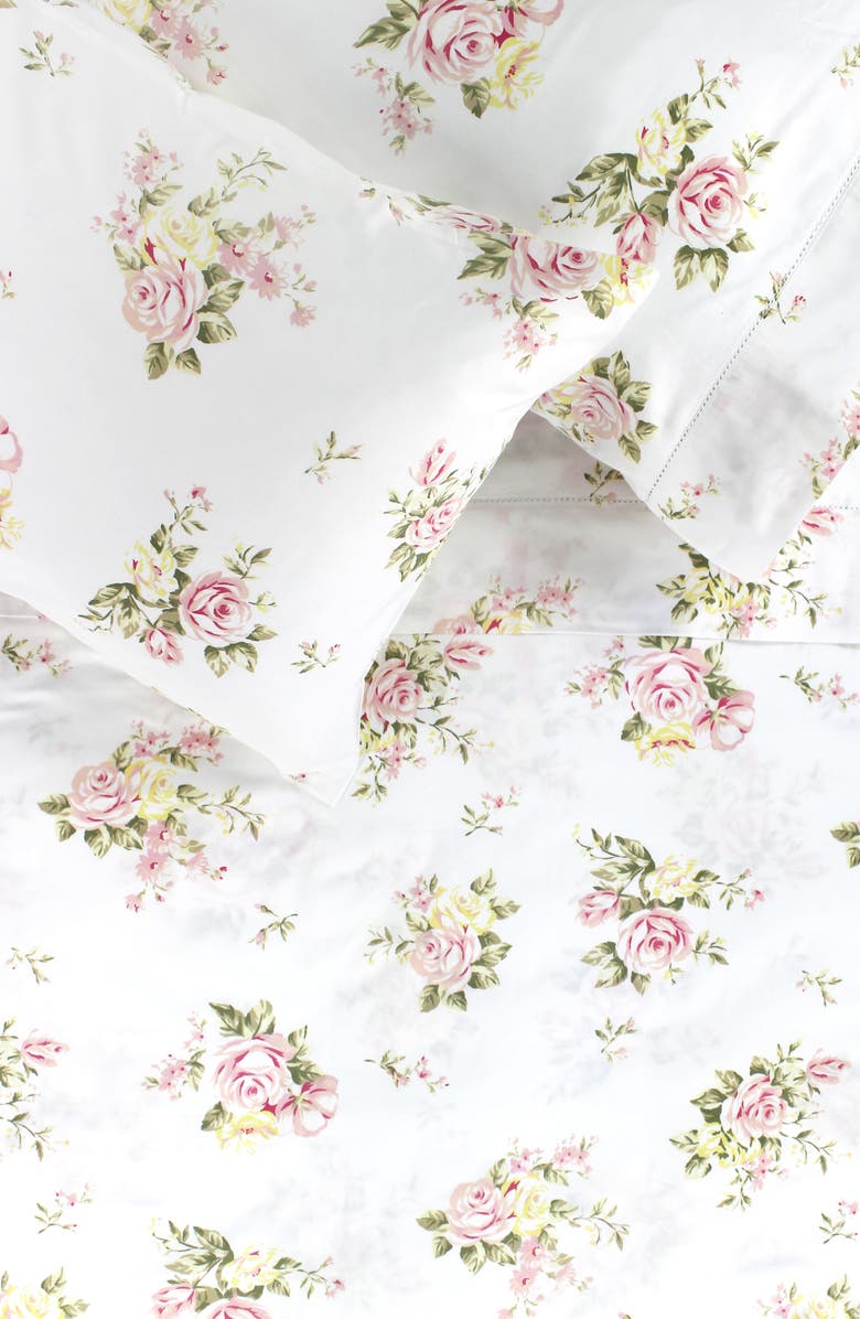 MELANGE HOME Rose Bouquet 400 Thread Count Cotton Sheet Set, Alternate, color, White/ Pink
