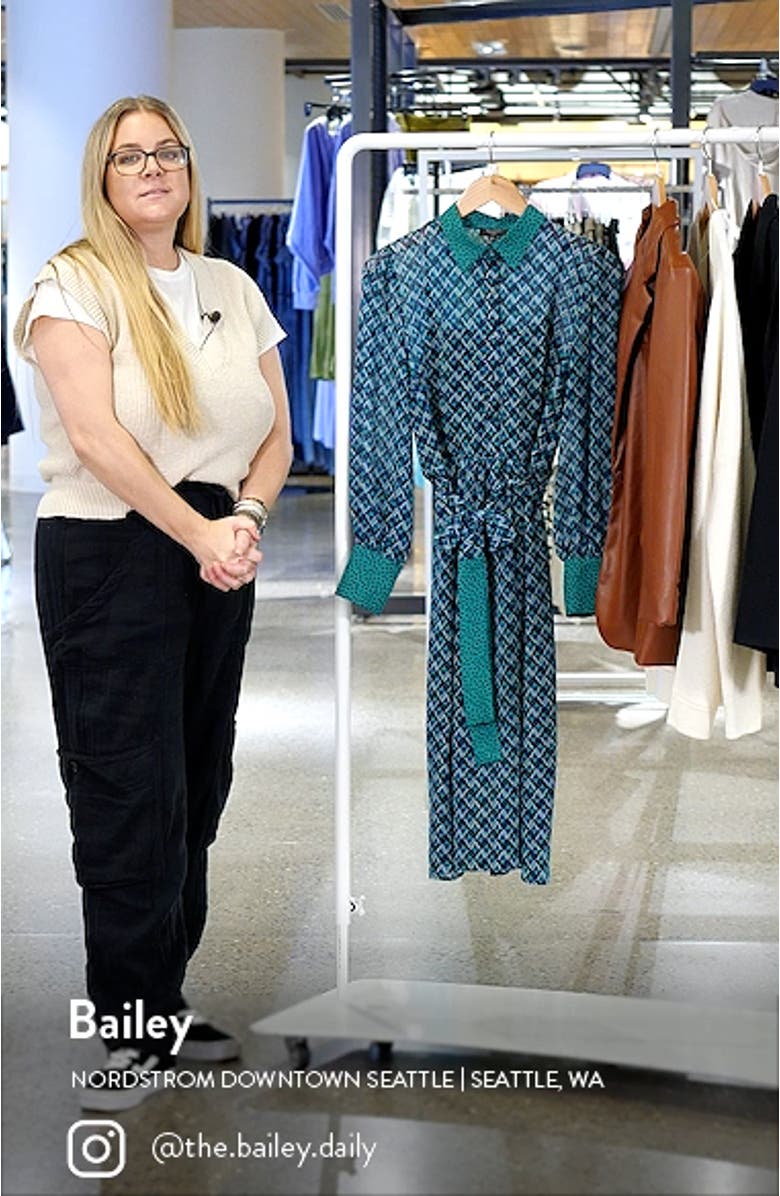 Twin Print Long Sleeve Midi Shirtdress, sales video thumbnail