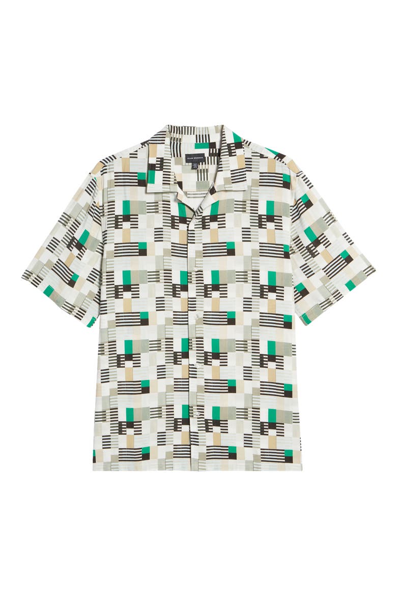 Print Short Sleeve Camp Shirt, Alternate, color, GREEN MULTI