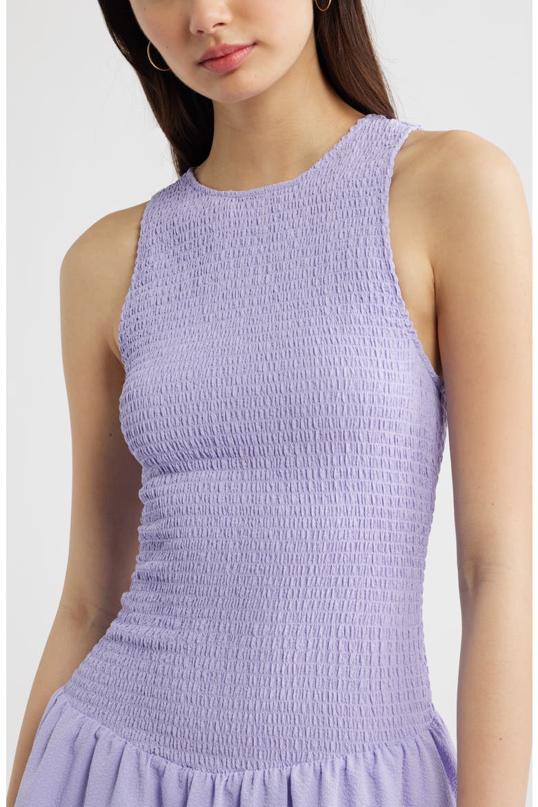 Smocked Drop Waist Minidress, Alternate, color, PURPLE SPRAY