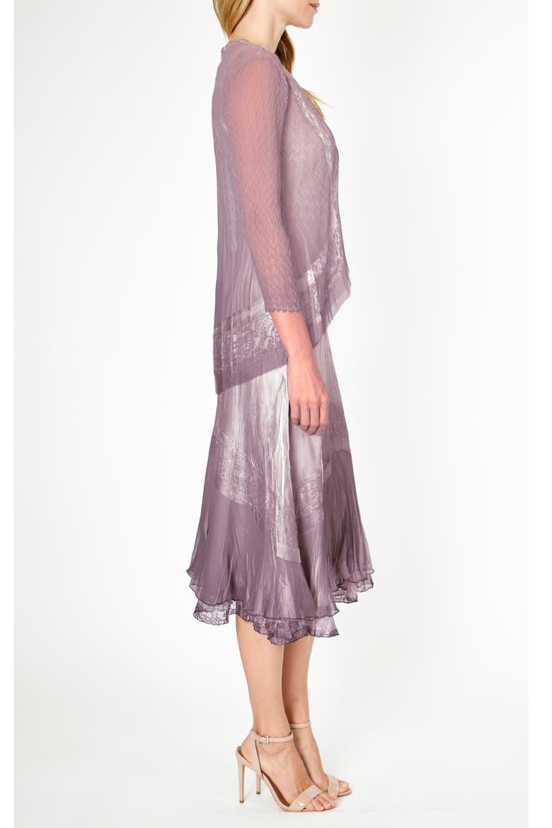 Lace Inset Charmeuse Dress with Jacket, Alternate, color, LOTUS SMOKE OBRE