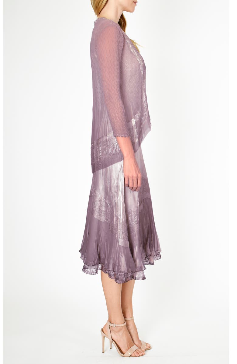 Komarov Lace Inset Charmeuse Dress with Jacket, Alternate, color, 