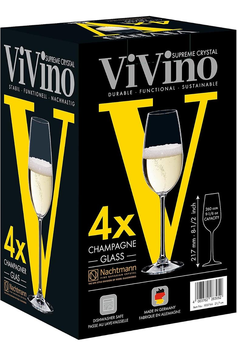 ViVino Set of 4 Champagne Glasses, 8.8oz, Alternate, color, Clear