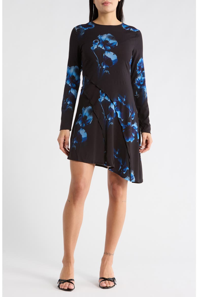 Asymmetric Long Sleeve Dress, Main, color, BLACK