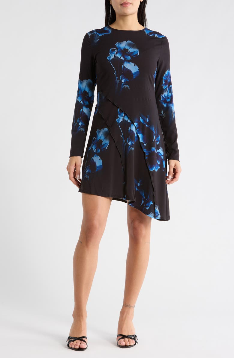 Desigual Asymmetric Long Sleeve Dress, Main, color, Black