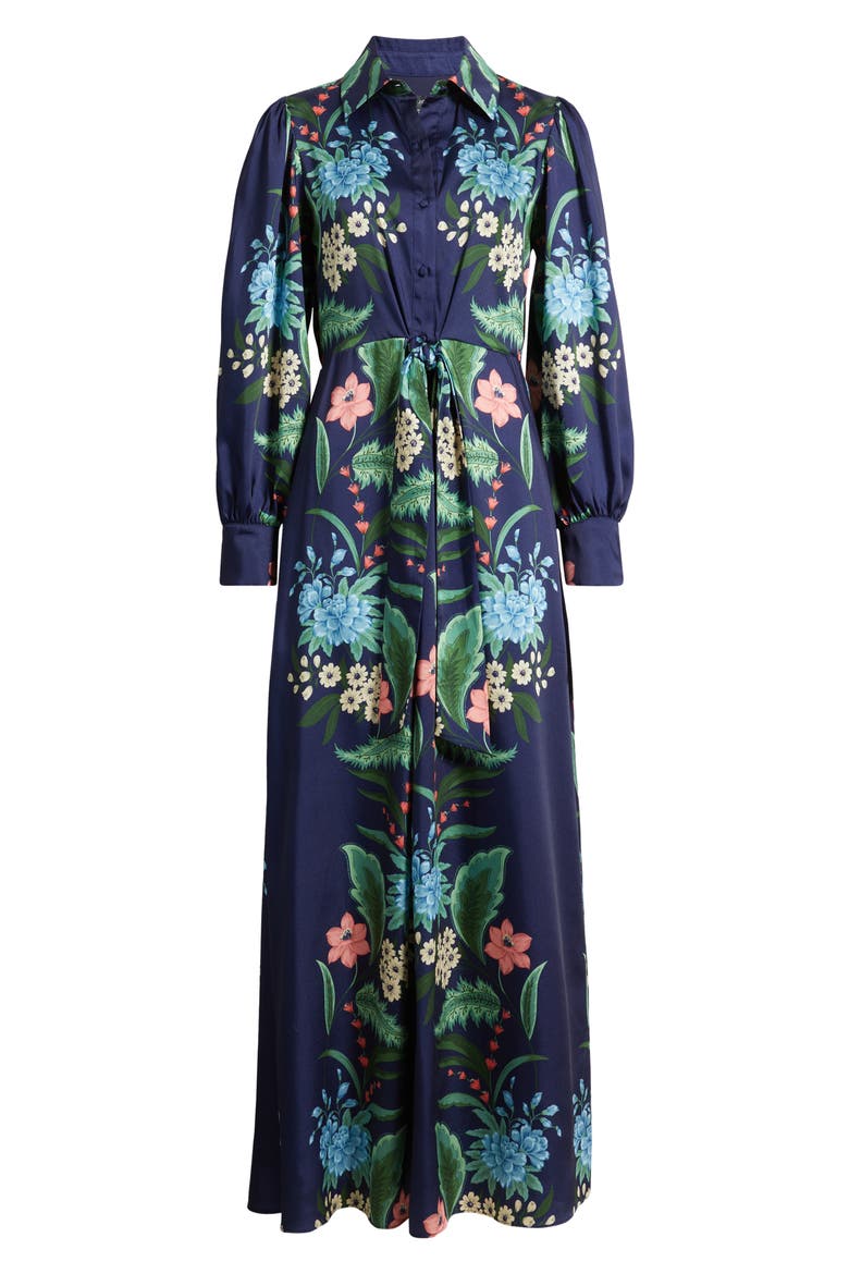 Floral Print Long Sleeve Maxi Shirtdress, Alternate, color, NAVY MULTI