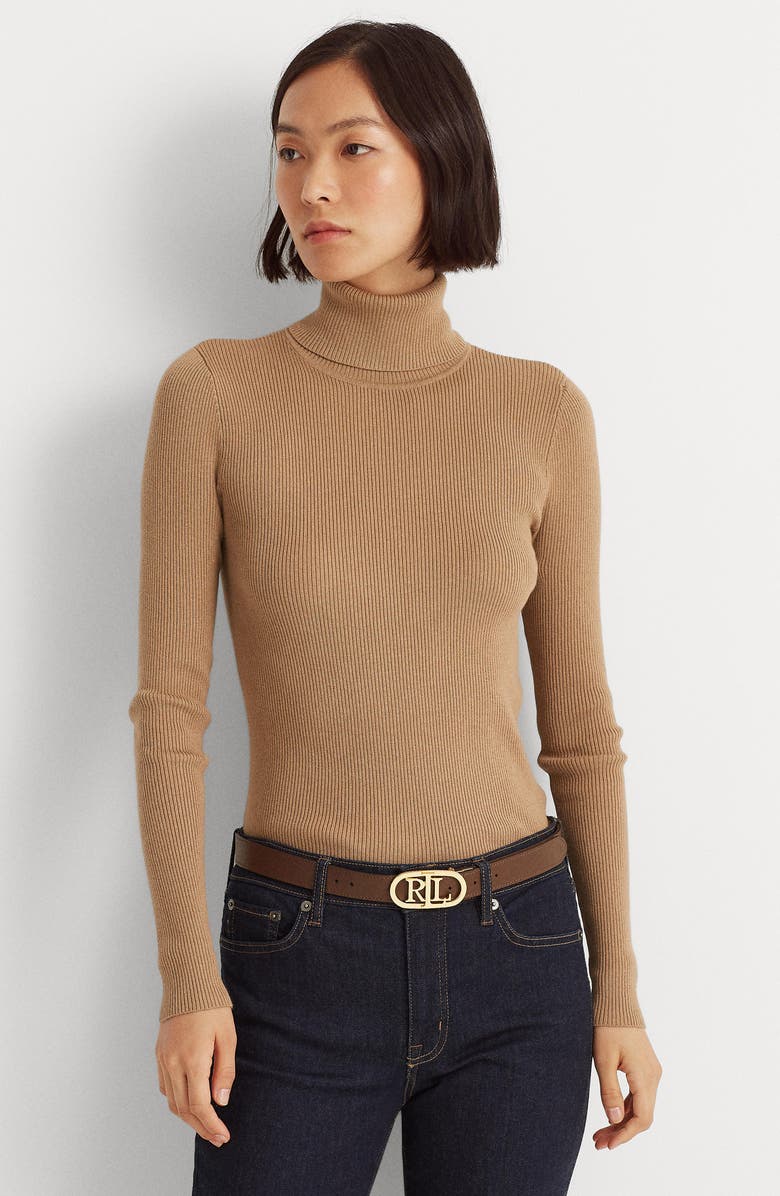 Lauren Ralph Lauren Ribbed Turtleneck Sweater, Alternate, color, Classic Camel