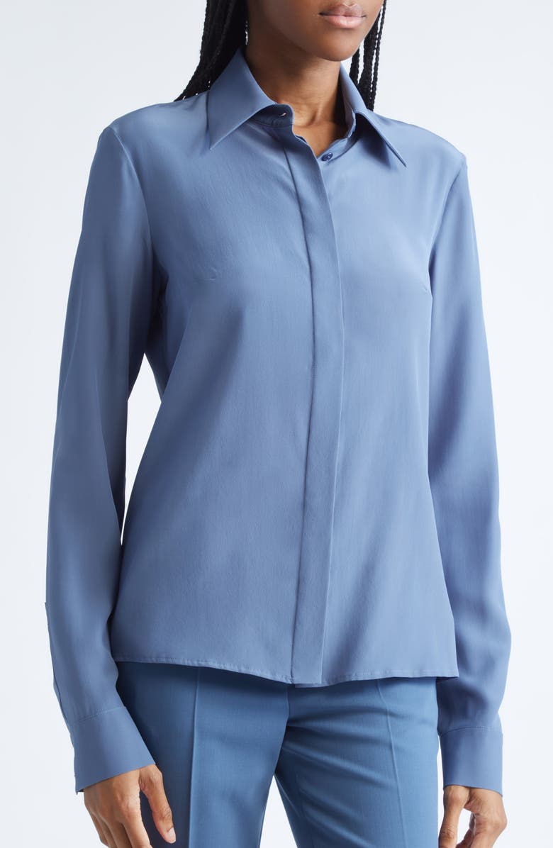 Michael Kors Collection Hansen Silk Crêpe de Chine Shirt, Alternate, color, Steel