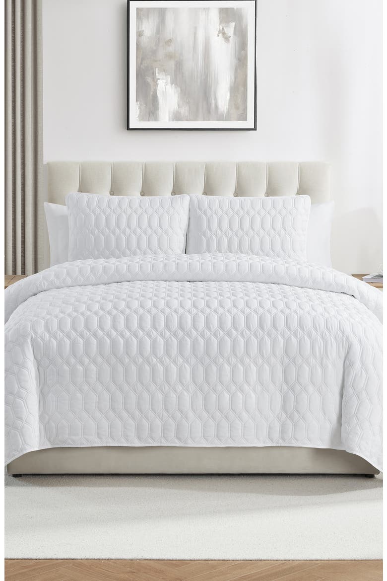 Diamond 3-Piece Quilt Set, Alternate, color, WHITE
