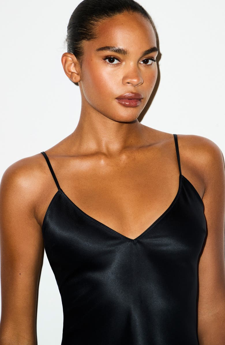 SKIMS Cami Satin Minidress, Alternate, color, Onyx