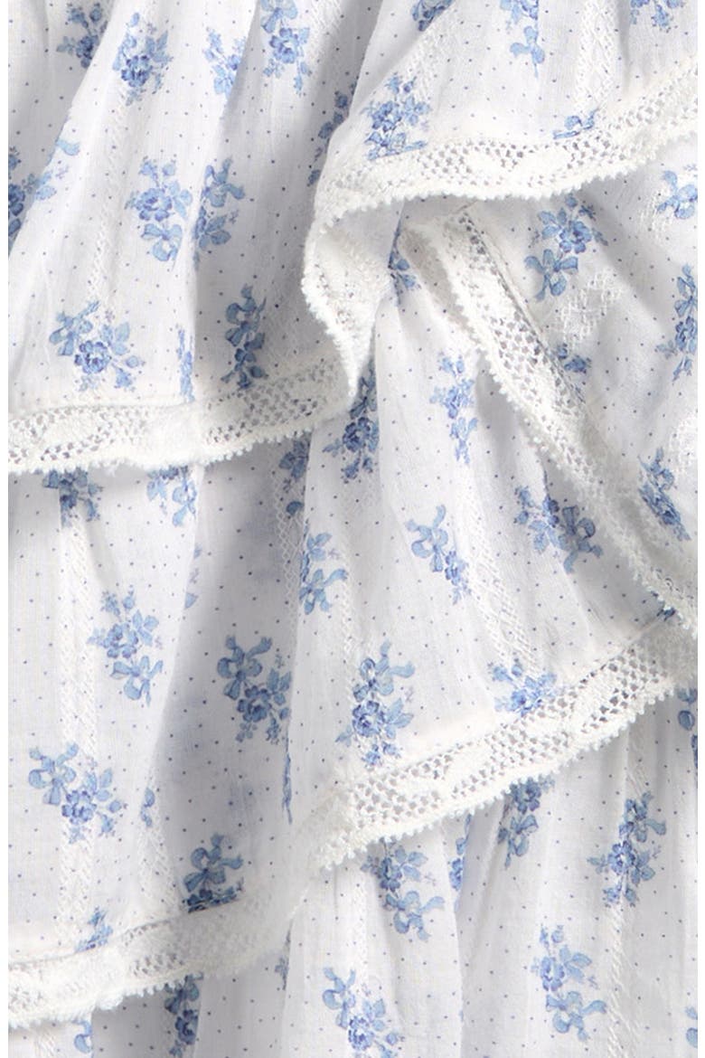 Kids' Decker Floral Ruffle Lace Trim Tiered Cotton Dress, Alternate, color, INDIGO CLOUD