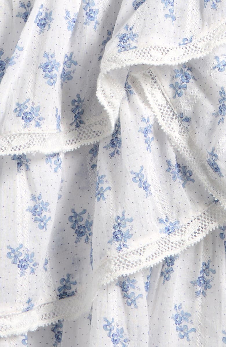 LoveShackFancy Kids' Decker Floral Ruffle Lace Trim Tiered Cotton Dress, Alternate, color, Indigo Cloud