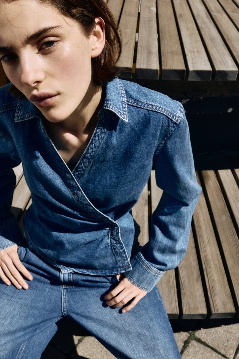 Denim Wrap Shirt, Alternate, color, Denim blue