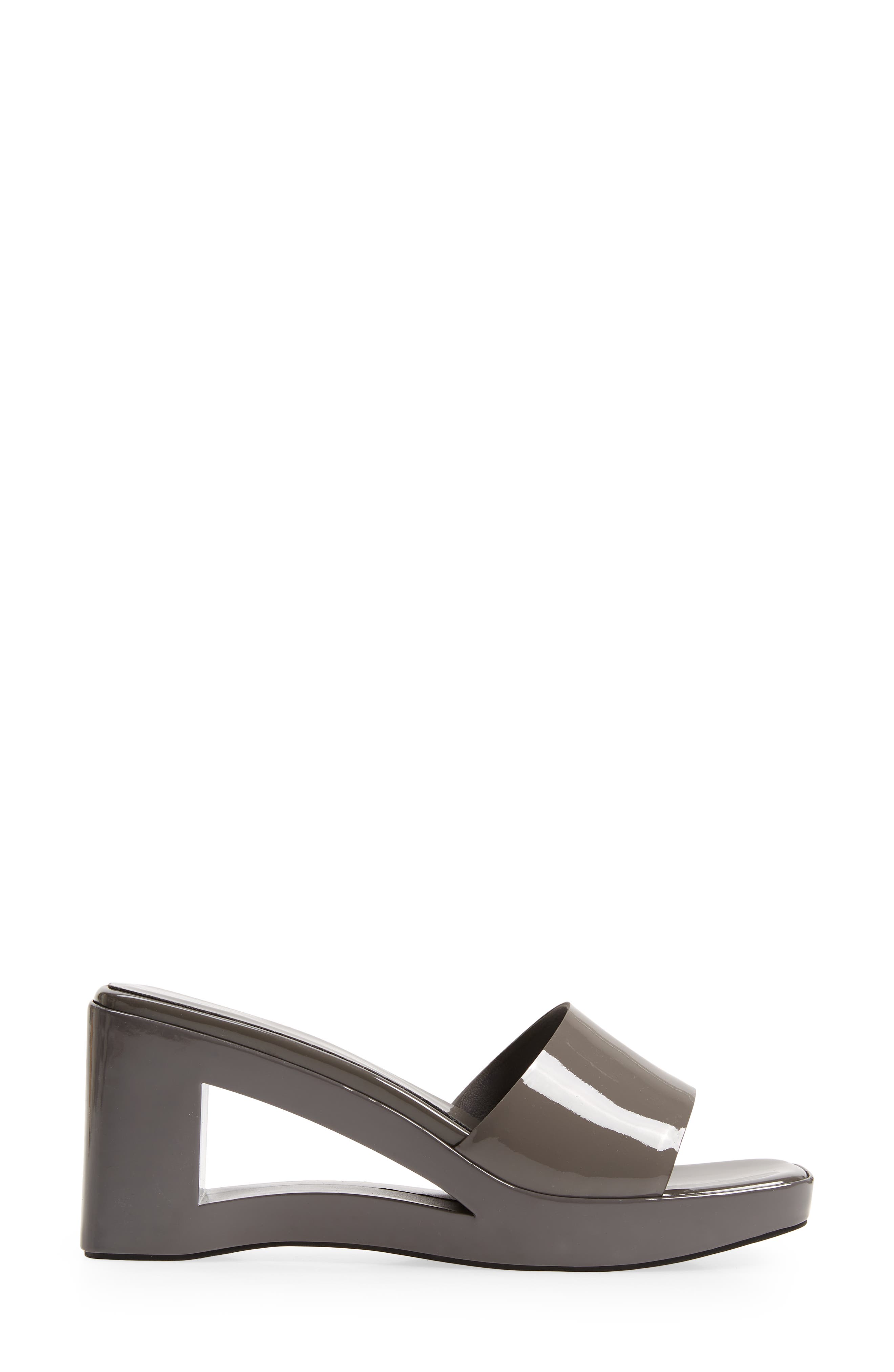 Shaggy Wedge Slide Sandal, Alternate, color, GREY PATENT
