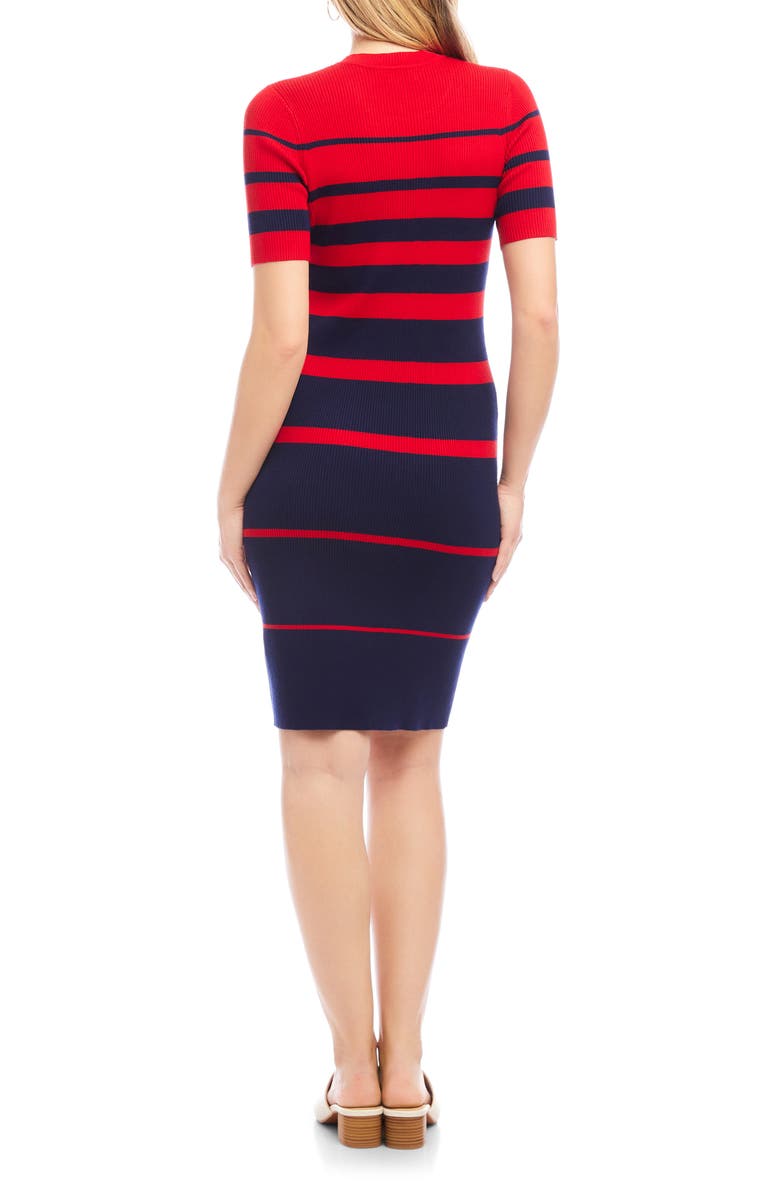 Karen Kane Rib Stripe Short Sleeve Sweater Dress, Alternate, color, Red