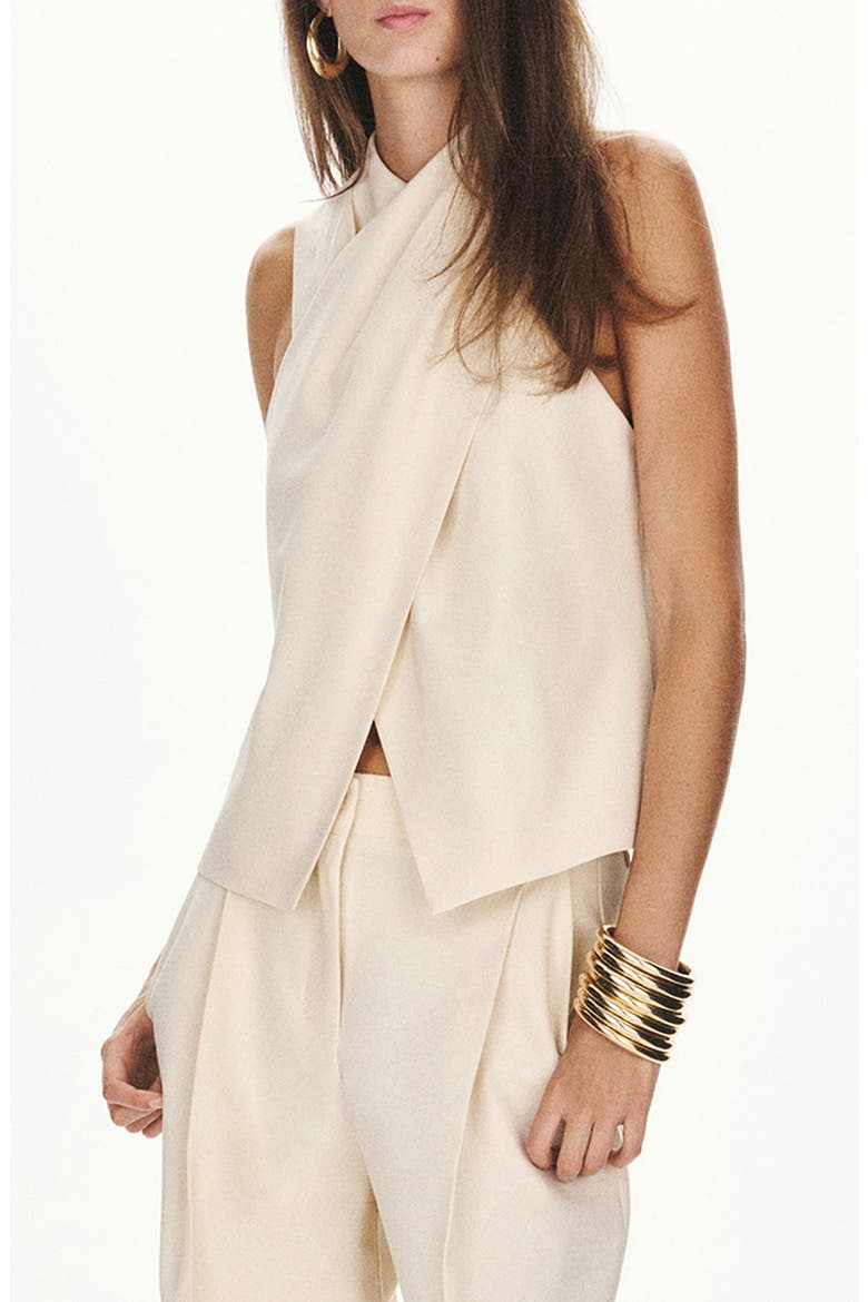 Pleated Crossover Top, Main, color, ECRU