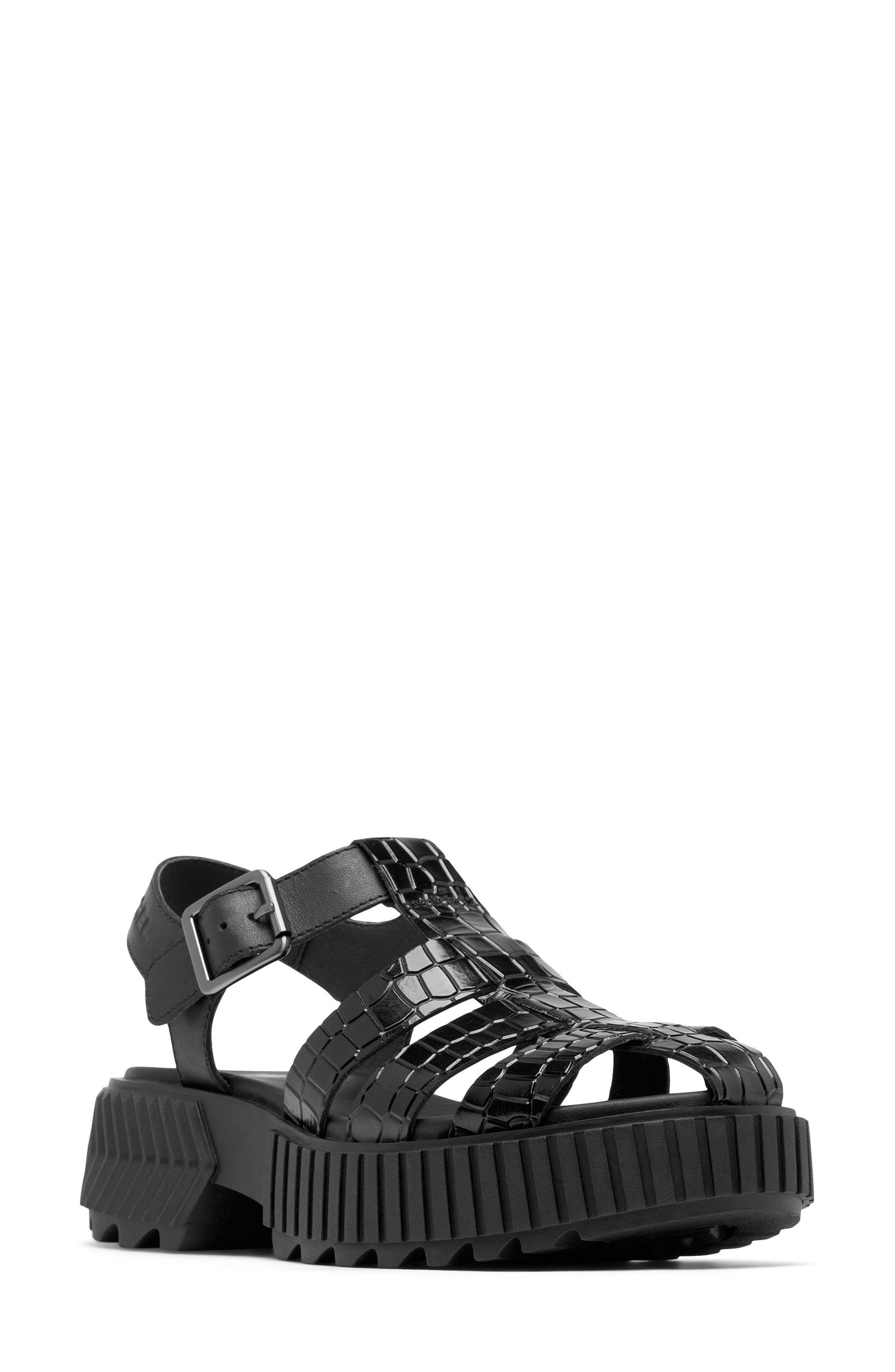 SOREL Ona Streetworks Platform Fisherman Sandal, Main, color, Black/ Sea Salt