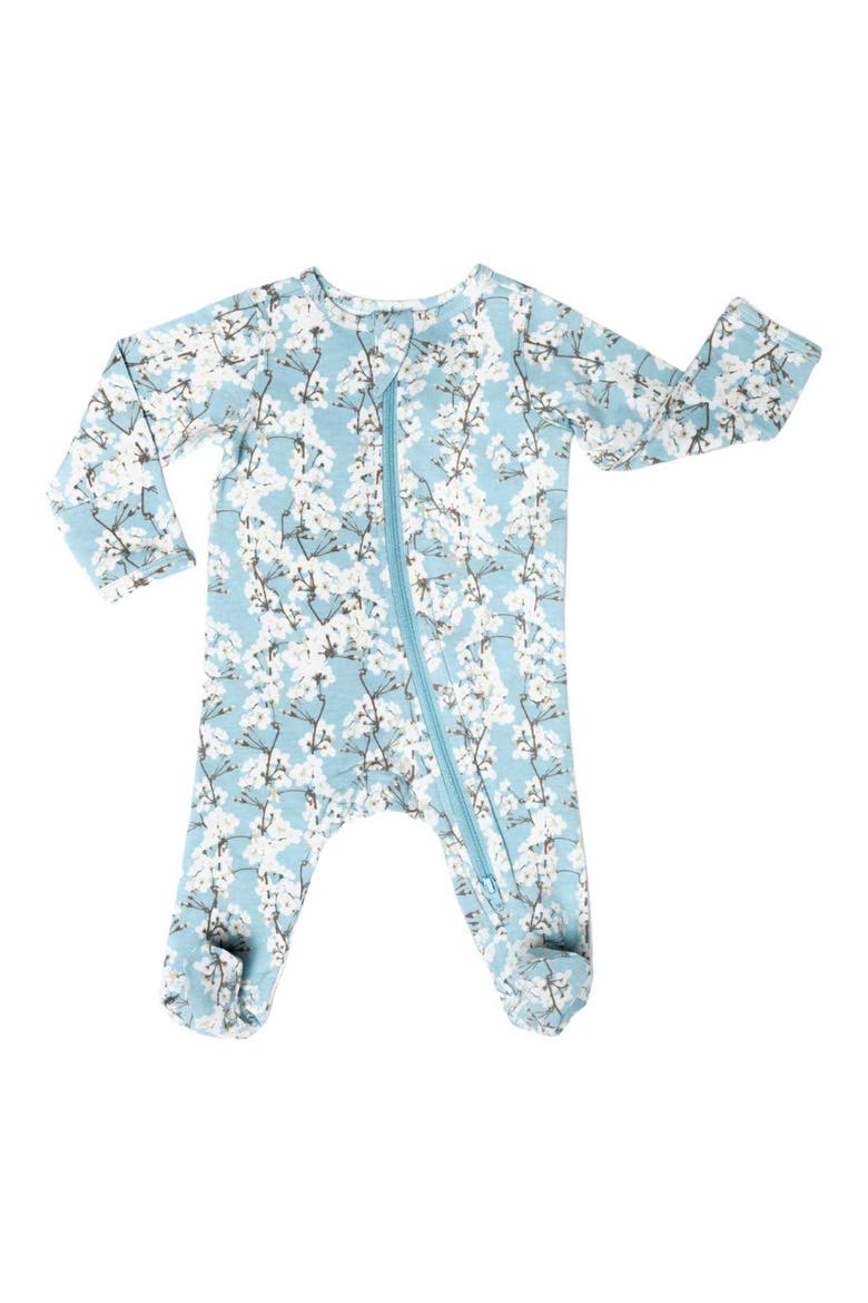 Organic Cotton Zip Footie in Cherry Blossoms, Main, color, BLUE