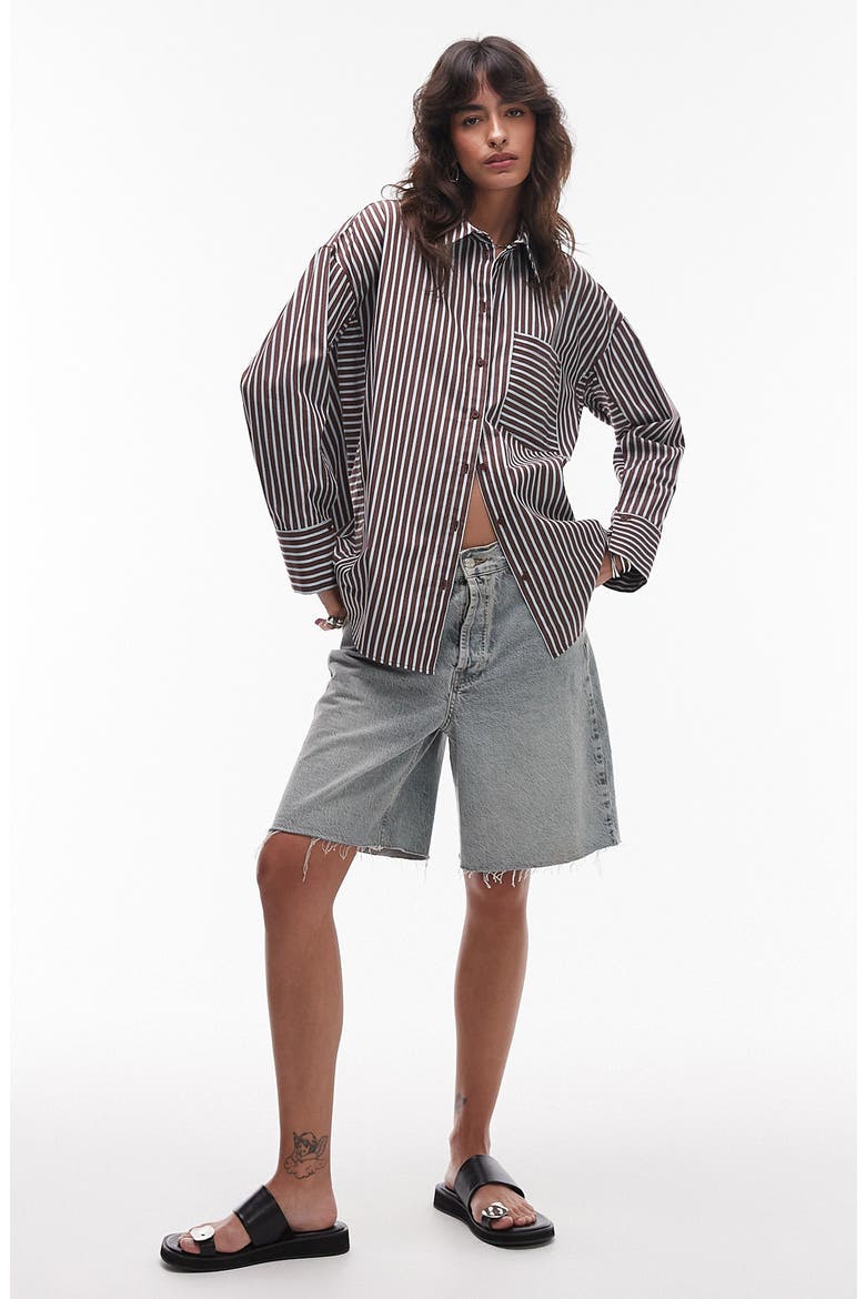 Oversize Stripe Cotton Button-Up Shirt, Alternate, color, MULTI