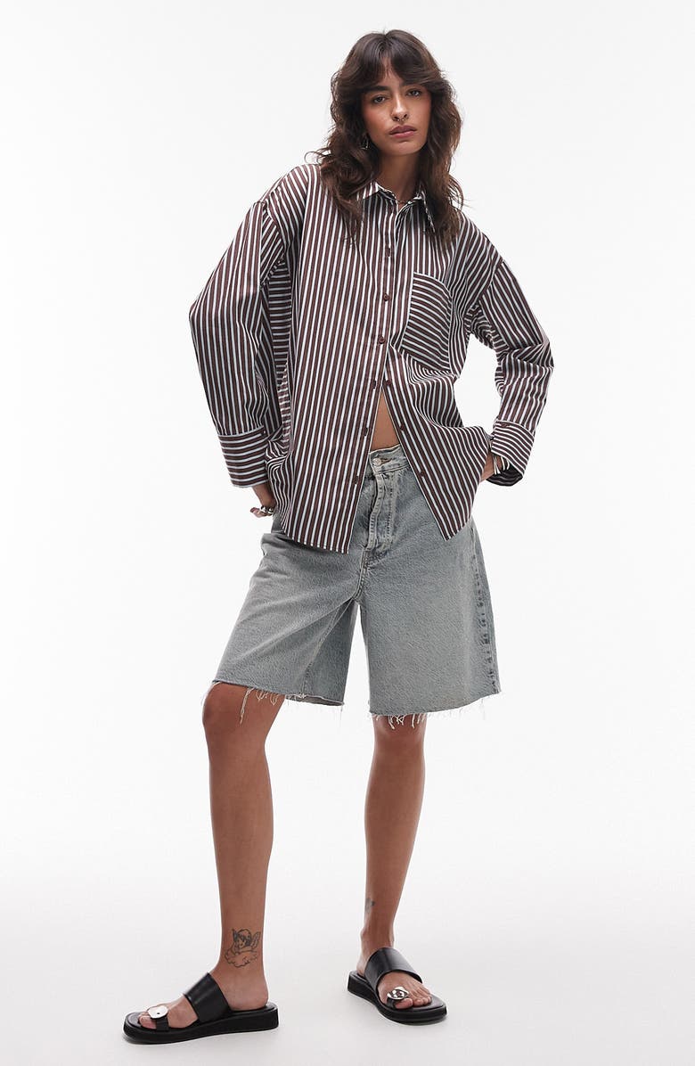 Topshop Oversize Stripe Cotton Button-Up Shirt, Alternate, color,