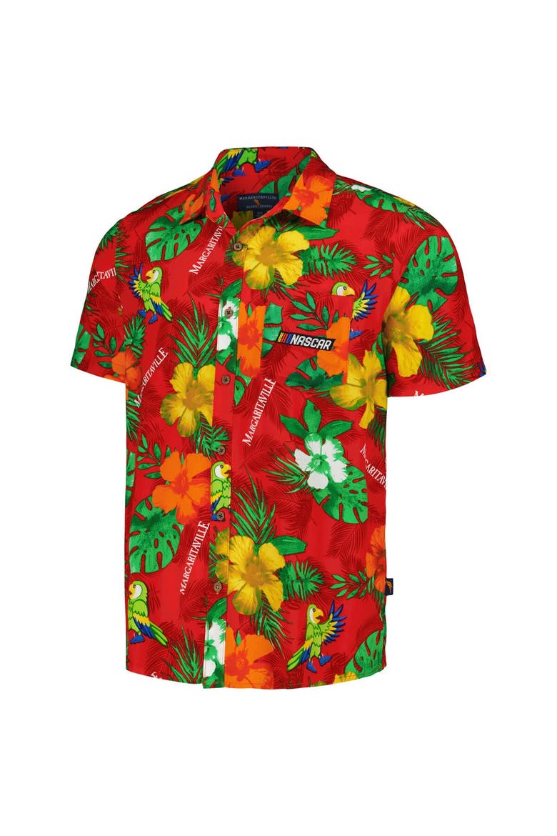 Men's Margaritaville Red NASCAR Island Life Floral Party Full-Button Shirt, Alternate, color, Red