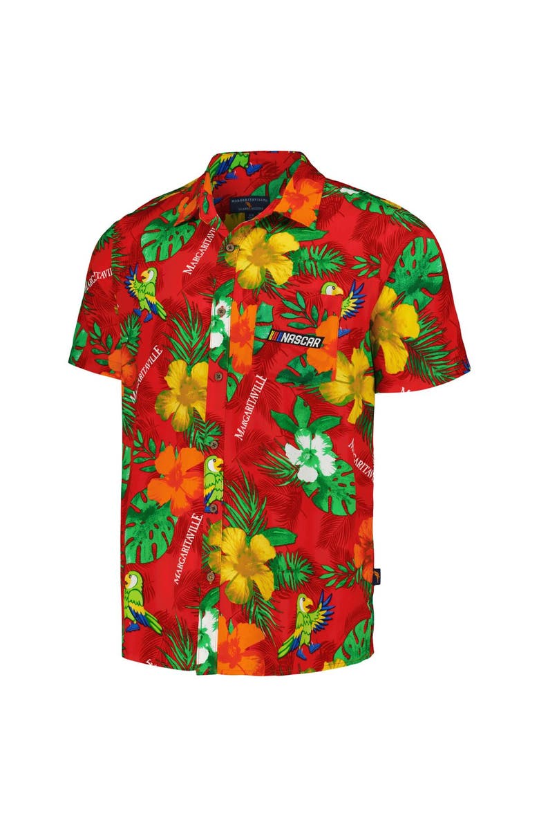 Margaritaville Men's Margaritaville Red NASCAR Island Life Floral Party Full-Button Shirt, Alternate, color, Red