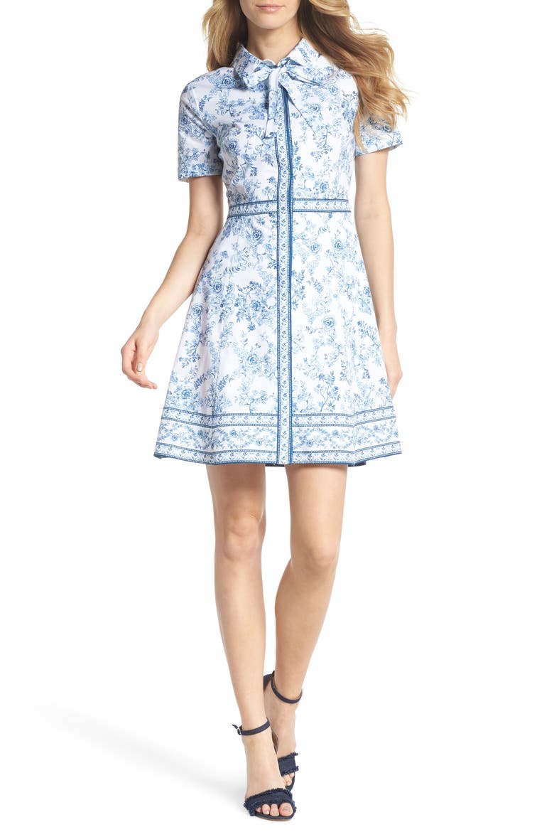 Darla Cotton Toile Shirtdress, Main, color, CLOUD/ CORNFLOWER