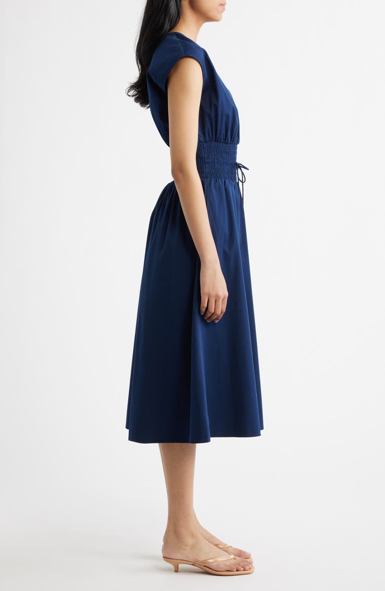 SPANX<sup>®</sup> Smock Waist V-Neck Cotton Midi Dress, Alternate, color, Timeless Navy