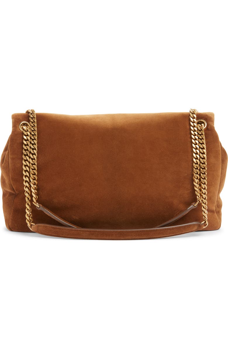 Saint Laurent Large Calypso Suede Shoulder Bag, Alternate, color, Caramel Cognac
