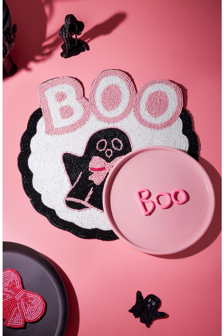 Halloween Beaded Placemat, Alternate, color, BLACK/ PINK/ BOO