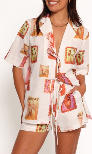 Aaliyah Postcard Print Tie Front Shirt