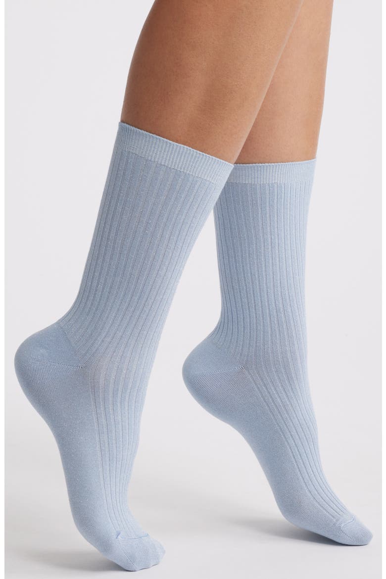 Brilliant Metallic Rib Crew Socks, Main, color, SKY