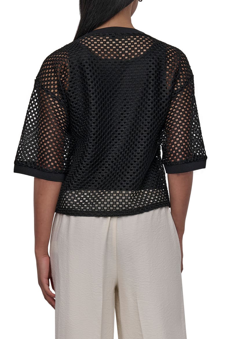 Open Stitch Short Sleeve Top, Alternate, color, BLACK