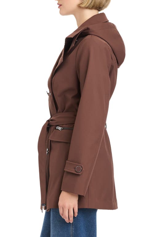 Vince Camuto Double Breasted Hooded Trench Coat In Brown