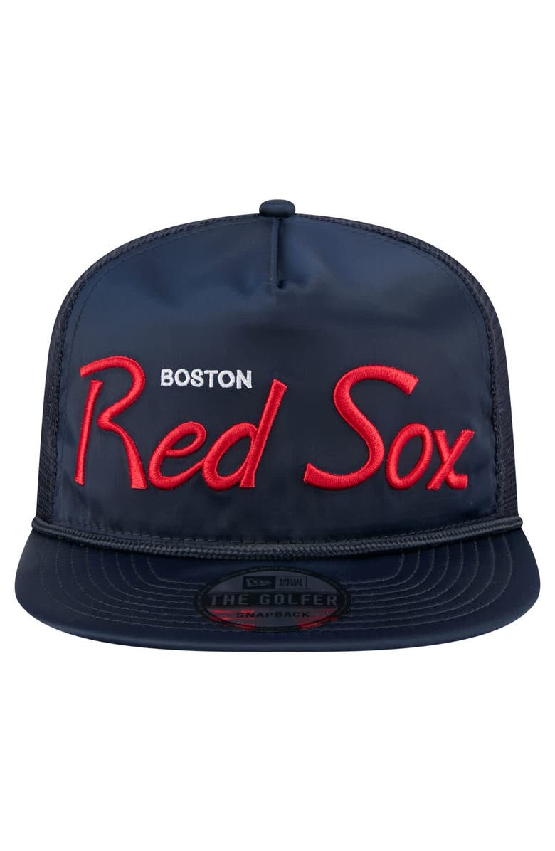 New Era Men's New Era Navy Boston Red Sox Retro Satin Script Golfer Adjustable Hat, Alternate, color, Navy