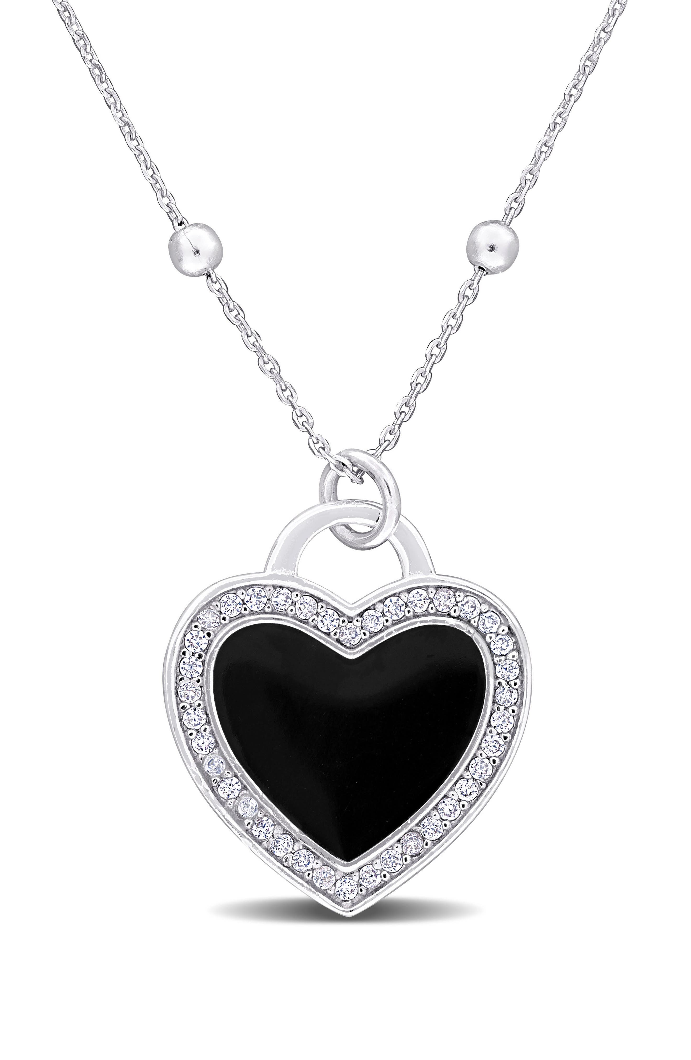 DELMAR CZ & Enamel Heart Pendant Necklace