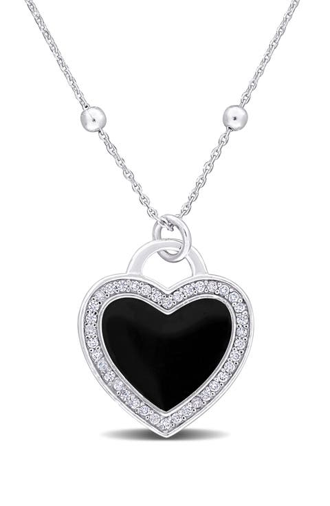 CZ & Enamel Heart Pendant Necklace