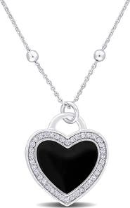 DELMAR CZ & Enamel Heart Pendant Necklace